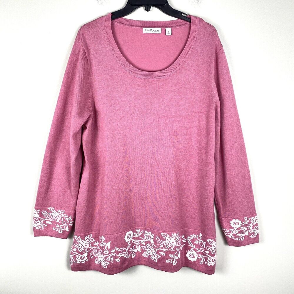Kim Rogers XL Pullover Sweater Top Tunic Comfort Pink Modern Spring